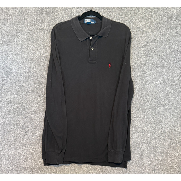 Polo Ralph Lauren Polo Shirt Mens Large Black Red Pony Long Sleeve Stretch Y2K - Picture 1 of 11